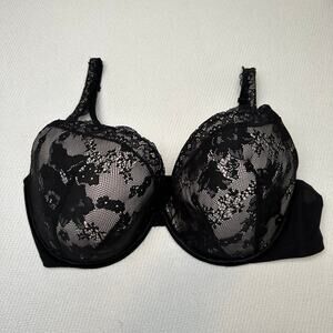 Cacique Bold Lace Plunge Bra Size 46D Black Lace